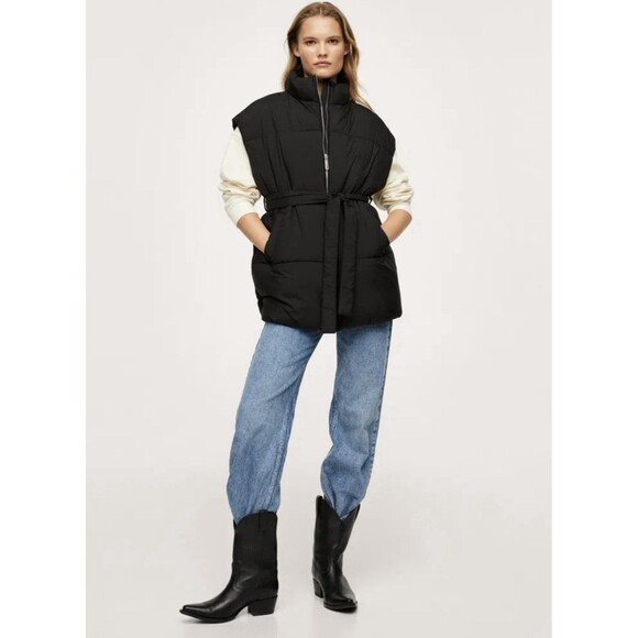 Mango Jackets & Blazers - MANGO Padded Waistcoat Puffer Vest With Belt Black XS Waist Tie Oversize